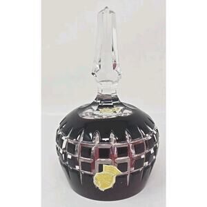 Vtg GDR East Germany Imperlux Cranberry Clear Hand Cut Lead Crystal Bell PB197